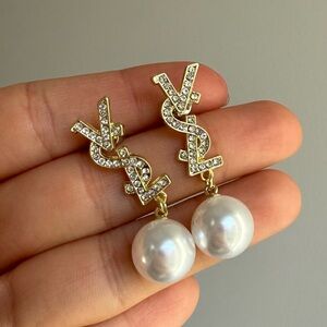 Designer Inspired Y Pearl Dangle Earrings NWT